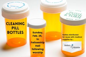 Cleaning pill bottles text on image of four empty pill bottles